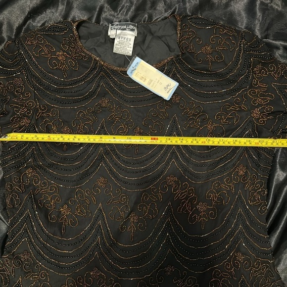 Papell Boutique Gorgeous Black and Gold Beaded Evening Top Scalloped Bottom NWT - Picture 8 of 10